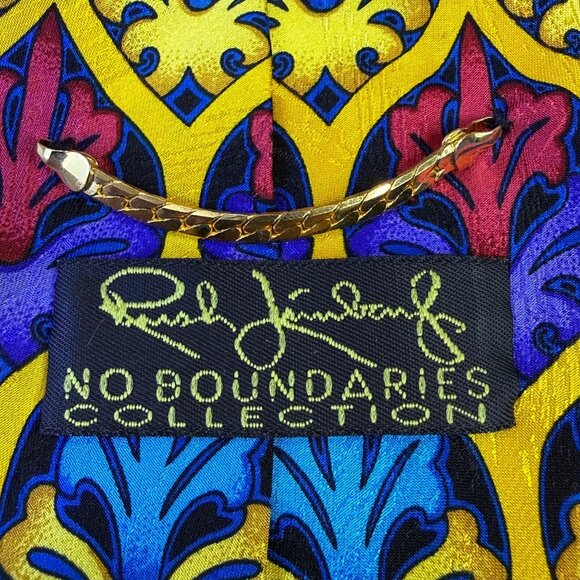 Rush Limbaugh No Baundaries Collections Blue & Yellow Silk Geometric Necktie - Picture 2 of 7